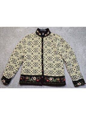 Jenny Vtg Beige/Brown Cardigan Sweater Jacket Embroidered Cottagecore Women's S